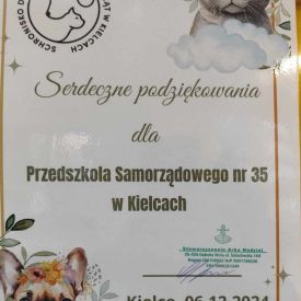 Podziękowanie dla przedszkola ze Schroniska