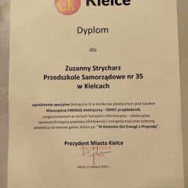 I i III miejsce oraz wyróżnienia specjalne w konkursie plastycznym  „Oszczędzaj energię elektryczną – świeć przykładem”