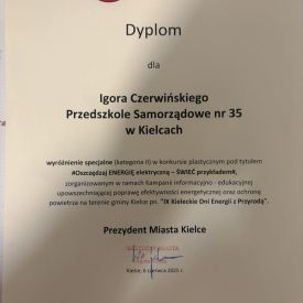 I i III miejsce oraz wyróżnienia specjalne w konkursie plastycznym  „Oszczędzaj energię elektryczną – świeć przykładem”