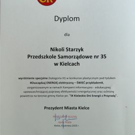 I i III miejsce oraz wyróżnienia specjalne w konkursie plastycznym  „Oszczędzaj energię elektryczną – świeć przykładem”