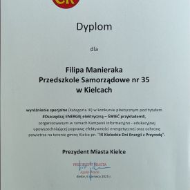 I i III miejsce oraz wyróżnienia specjalne w konkursie plastycznym  „Oszczędzaj energię elektryczną – świeć przykładem”