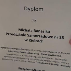 I i III miejsce oraz wyróżnienia specjalne w konkursie plastycznym  „Oszczędzaj energię elektryczną – świeć przykładem”