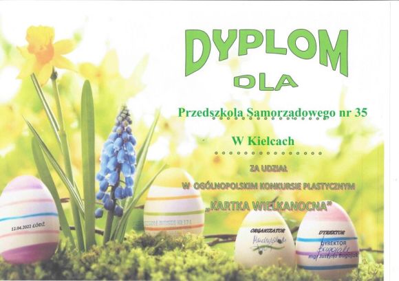 Dyplom za udział w konkursie Kartka Wielkanocna