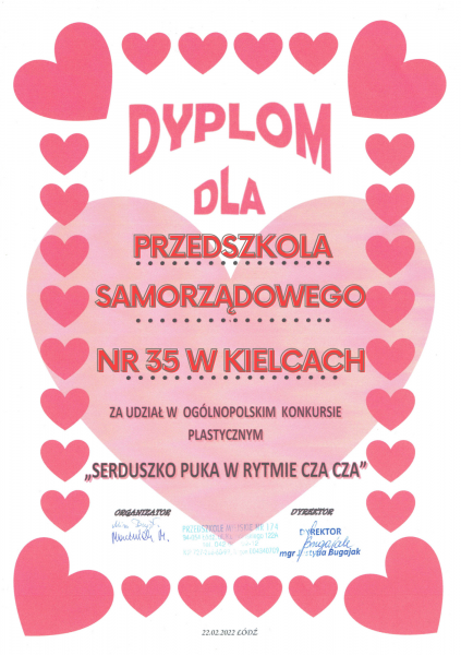 Konkurs plastyczny ,,Serduszko puka w rytmie cza cza"