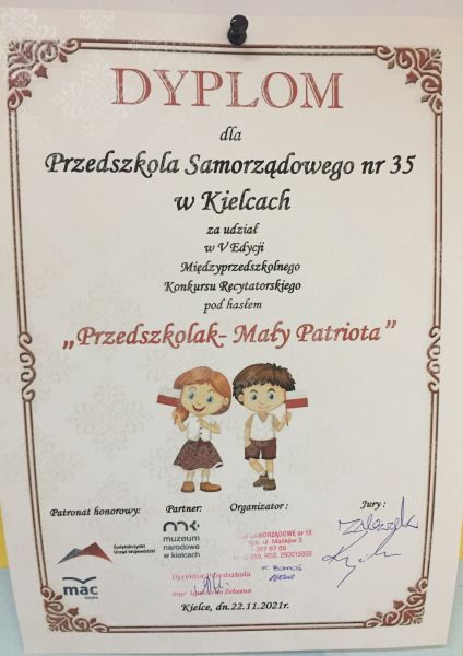 Konkurs Recytatorski " Przedszkolak - Mały Patriota"