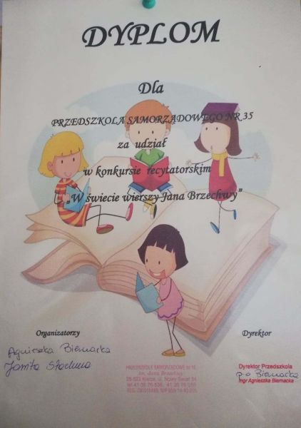 Dyplom za udział w konkursie "W świecie wierszy Jana Brzechwy"
