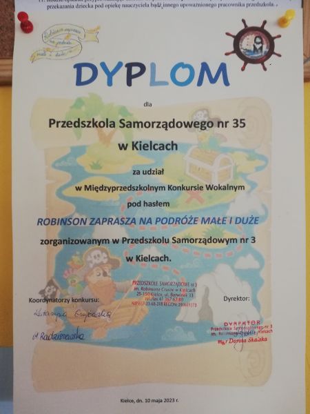 Dyplom za udział w konkursie wokalnym