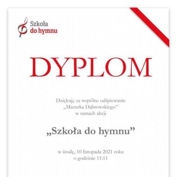 Podziękowanie za udział w akcji ,, Szkoła do hymnu"