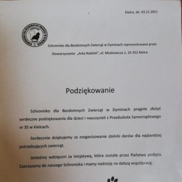 Podziękowanie ze Schroniska