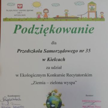 Podziękowanie za udział w konkursie „Ziemia-zielona wyspa"