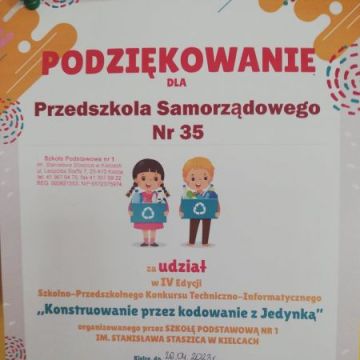 Podziękowanie za udział w konkursie "Konstruowanie przez kodowanie z Jedynką"