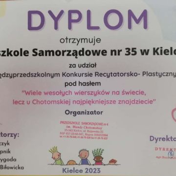 Dyplom za udział w konkursie recytatorsko- plastycznym