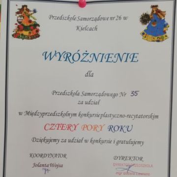 Wyróżnienie za udział w konkursie plastyczno-recytatorskim