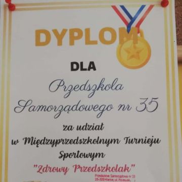 Dyplom za udział w Turnieju Sportowym "Zdrowy Przedszkolak"