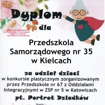 Dyplom za udział w ogólnopolskim konkursie plastycznym ,,Portret Dziadków "