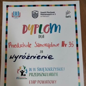 Wyróżnienie w IV Świętokrzyskiej Przedszkoliadzie